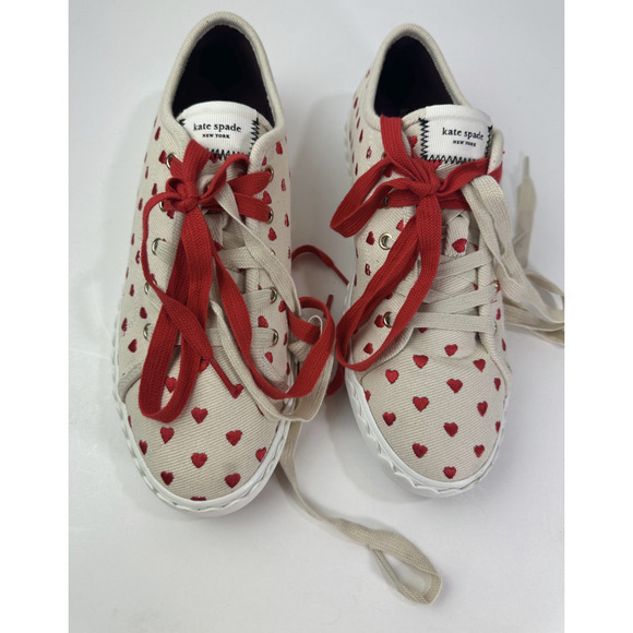 Kate Spade New York Vale Sneakers Red Heart Embroidered Canvas Shoes EUC Size 9 - Picture 4 of 15